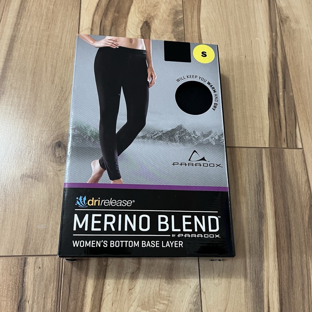 Paradox Women's Merino Blend Dri Release Performance Base Layer Pants Sz S Black